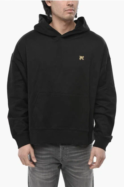 Palm Angels Cotton Hoodie Monogram Pin With Front Pocket In Black