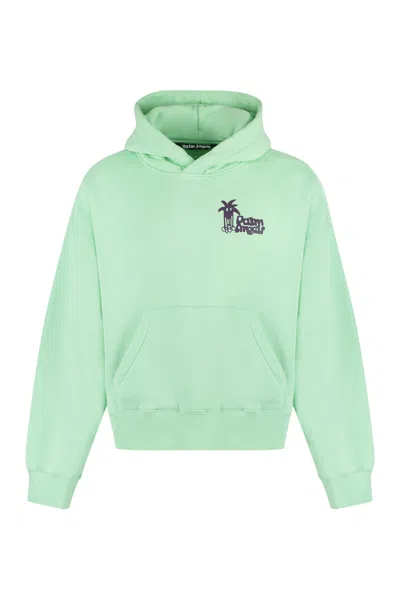 Palm Angels Cotton Hoodie With Maxi Print For Men In Green