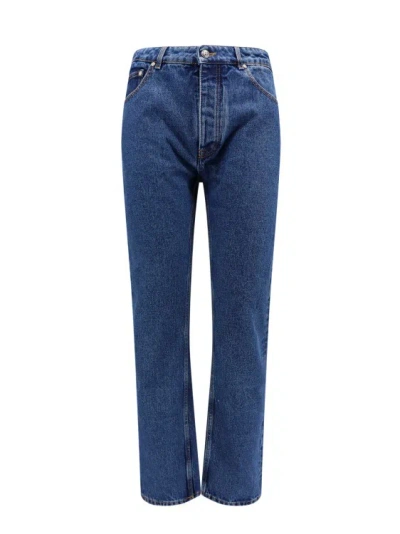 Palm Angels Cotton Jeans With Back Embossed Monogram In Blue