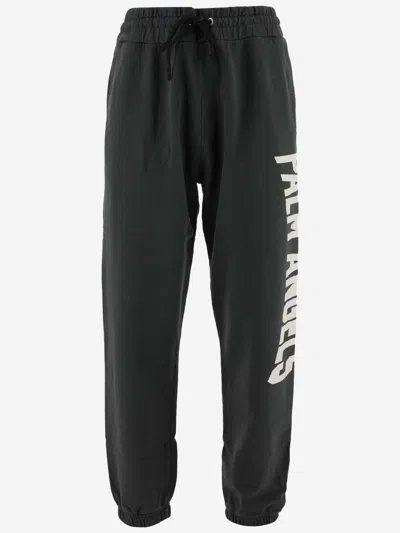 Palm Angels Cotton Joggers With Logo In Dark Grey White