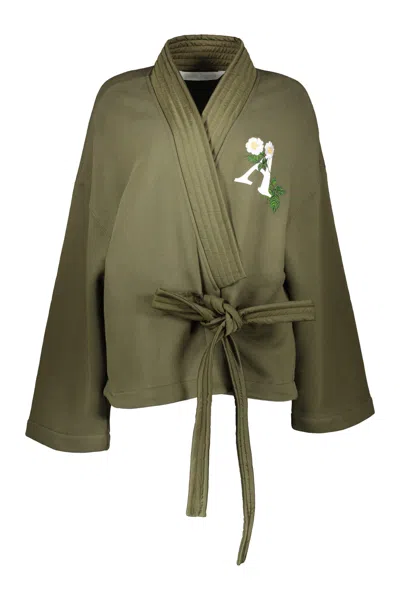 Palm Angels Cotton Kimono In Green