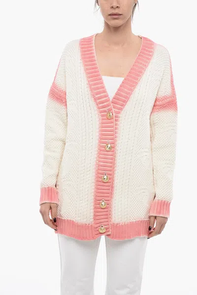 Palm Angels Cotton Knit Sprayed Cradigan With Jewel Button In White