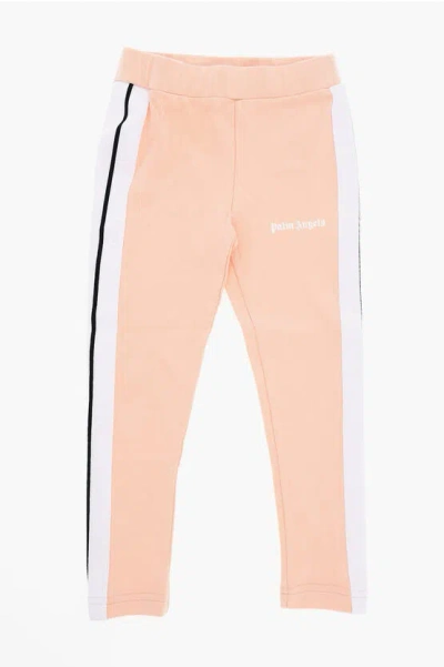 Palm Angels Cotton Leggings With Contrasting Side Bands In Pink