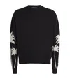 Palm Angels Black Sweater With Palms Motifs In Cotton And Wool Blend Man In Black