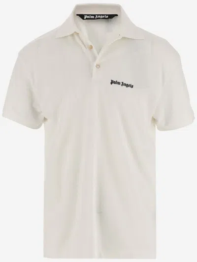 Palm Angels Cotton Polo Shirt With Logo In Beige