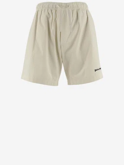 Palm Angels Cotton Short Pants With Logo In Beige