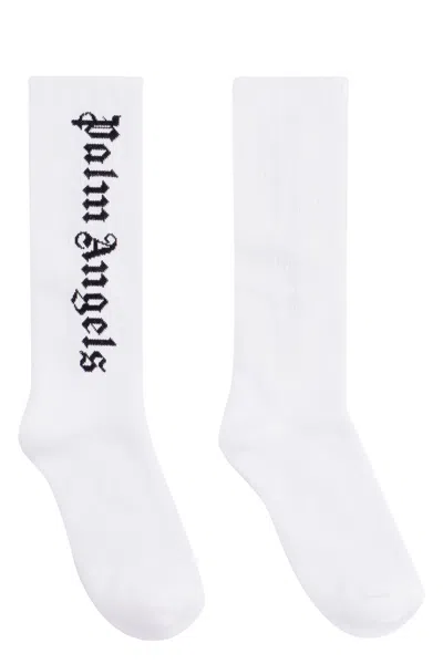 Palm Angels Cotton Socks With Logo In Bianco