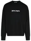 Palm Angels Black Cotton Crew Neck Sweatshirt With White Logo In Black