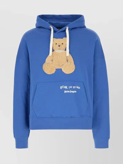 Palm Angels Cotton Sweatshirt With Hood And Graphic Print In Blue