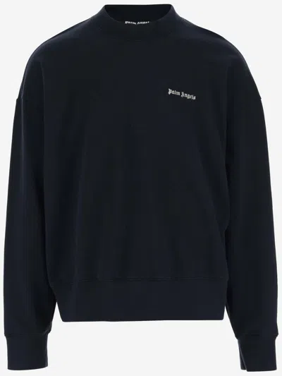 Palm Angels Cotton Sweatshirt With Logo In Blue