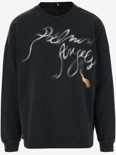 Palm Angels Cotton Sweatshirt With Logo In Nero
