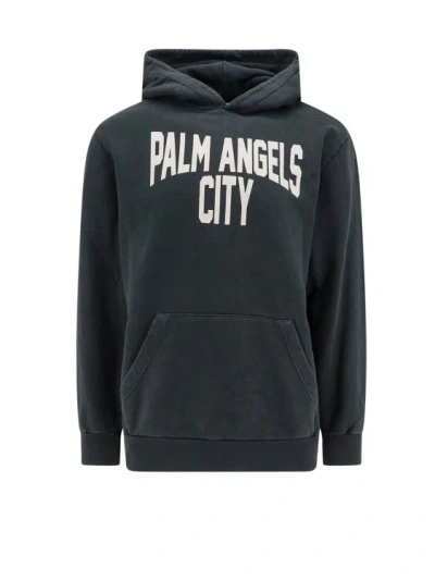 Palm Angels Cotton Sweatshirt With Printed Logo On The Front In Black