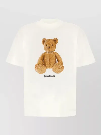 Palm Angels Cotton T Shirt Crew Neck Teddy Bear In White