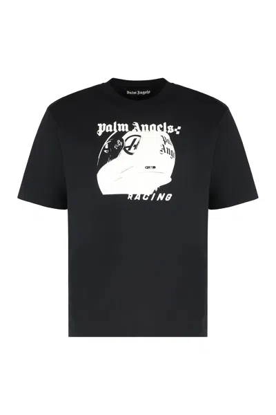 Palm Angels Cotton T-shirt With Print In Black