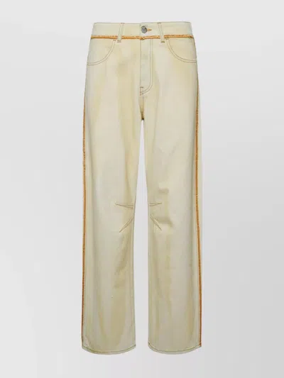 Palm Angels Cotton Trousers Wide Leg In Neutral