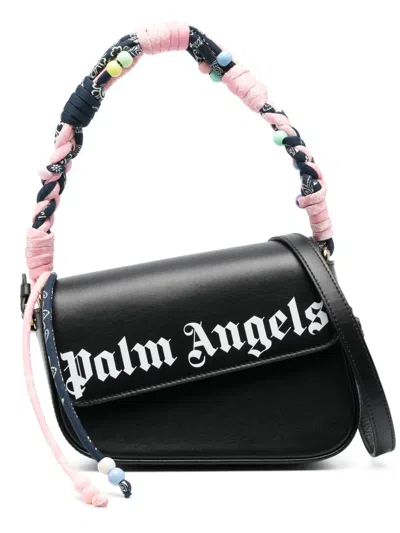 Palm Angels Crash Plaited Bandana Handle Leather Shoulder Bag In Schwarz