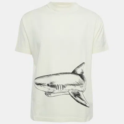 Pre-owned Palm Angels Cream Broken Shark Print Cotton T-shirt M