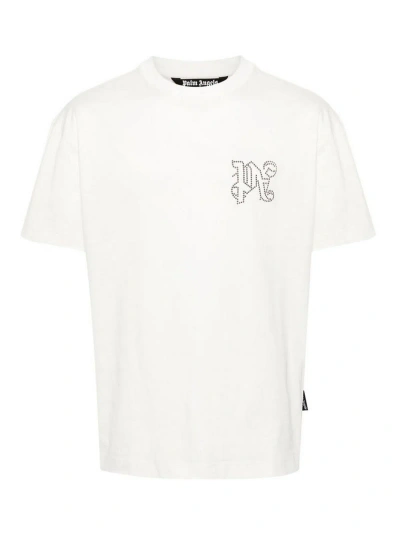 Palm Angels Cream Logo Print T-shirt In White