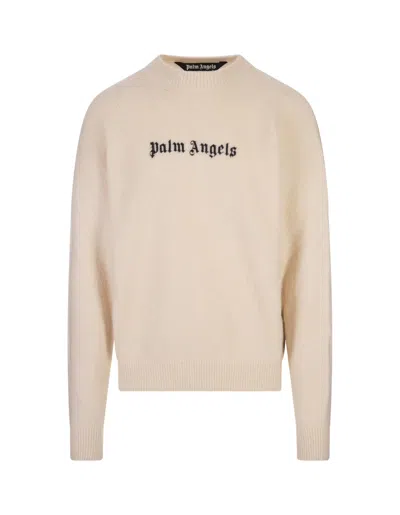 Palm Angels Cream  Sweater With Contrast Logo In White