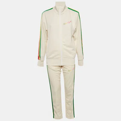 Pre-owned Palm Angels Cream Side Tape Jersey Track Suit M In White
