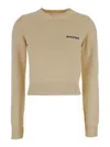 Palm Angels Cream White Crewneck Sweater With Embroidered Logo In Cotton Woman