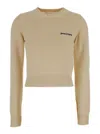 PALM ANGELS CREAM WHITE CREWNECK SWEATER WITH EMBROIDERED LOGO IN COTTON WOMAN
