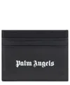 Palm Angels Gothic Leather Logo Cardholder With Tonal Stitching In Black