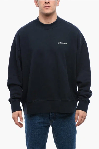 Palm Angels Crew Neck Brushed Cotton Sweatshirt With Embroidered Logo