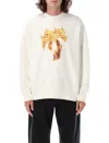 Palm Angels White Crewneck Sweatshirt With Burning Logo Print In Cotton Man