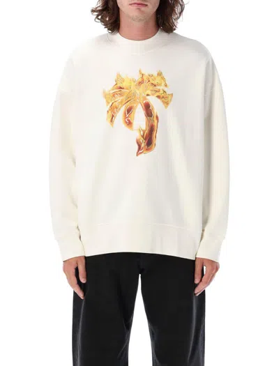 Palm Angels Off White Burning Palm Cotton Sweatshirt In Weiss