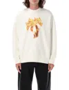 Palm Angels White Crewneck Sweatshirt With Burning Logo Print In Cotton Man