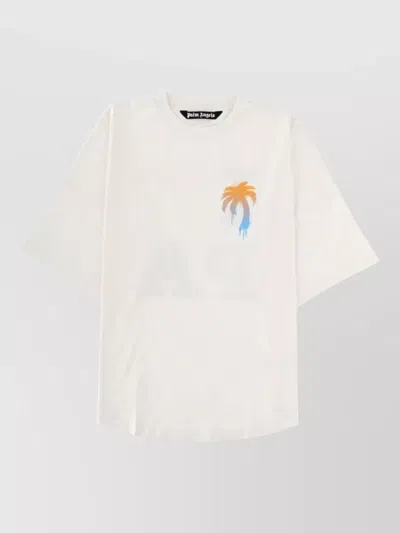 Palm Angels Crew Neck Graphic Short Sleeve Shirt In White