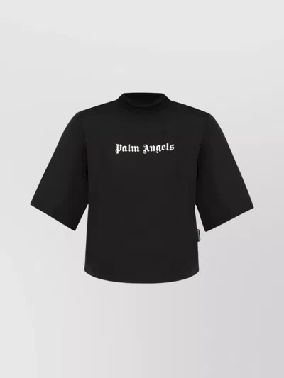 Palm Angels Crew Neck Logo Cropped T-shirt In Black