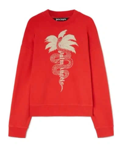 Palm Angels Crew Neck Long Sleeve Sweatshirt In Red