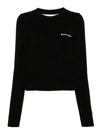 Palm Angels Crew Neck Pullover In Black