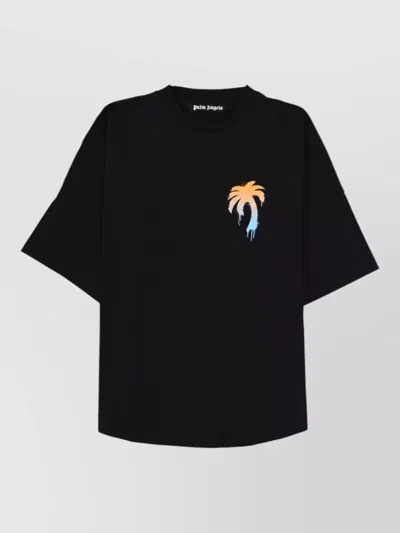 Palm Angels Crew Neck Short Sleeve Graphic Shirt In Black