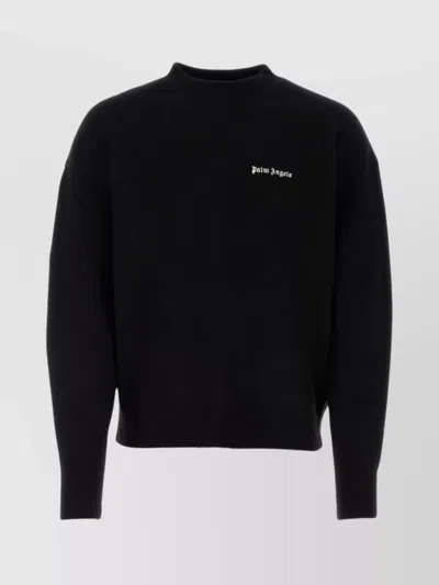 Palm Angels Crew-neck Stretch Sweater In Luxurious Wool Blend In Black