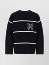 Palm Angels Navy And White Knit Sweater With Paint Monogram Stripes In Black