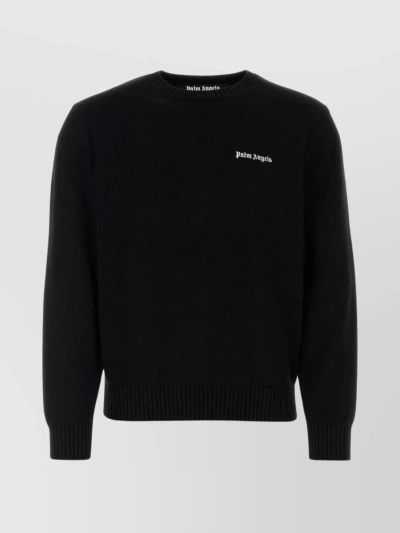 PALM ANGELS CREW NECK SWEATER WITH RIBBED HEM AND CUFFS