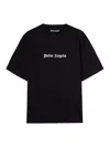 Palm Angels Blue Cotton T-shirt With Palm Print And Logo In Blanco