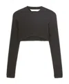 Palm Angels Crewneck Long-sleeved Cropped Top In Black