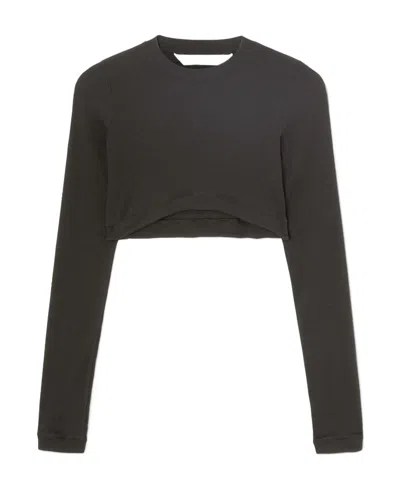 Palm Angels Crewneck Long-sleeved Cropped Top In Black