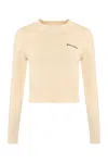 Palm Angels Cream White Crewneck Sweater With Embroidered Logo In Ivory