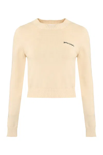 PALM ANGELS CREWNECK SWEATER WITH EMBROIDERED LOGO IN COTTON
