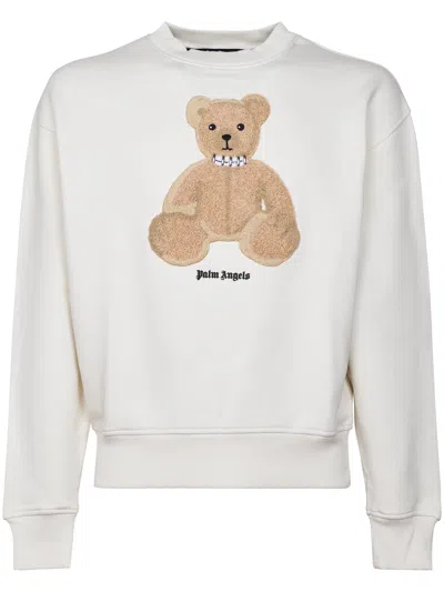 Palm Angels Crewneck Sweatshirt With Textured Teddy Bear Applique In Neutral
