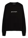 Palm Angels Black Cotton Crew Neck Sweatshirt With White Logo In White