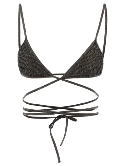 Palm Angels "criss Cross" Lurex Bikini Top In Black