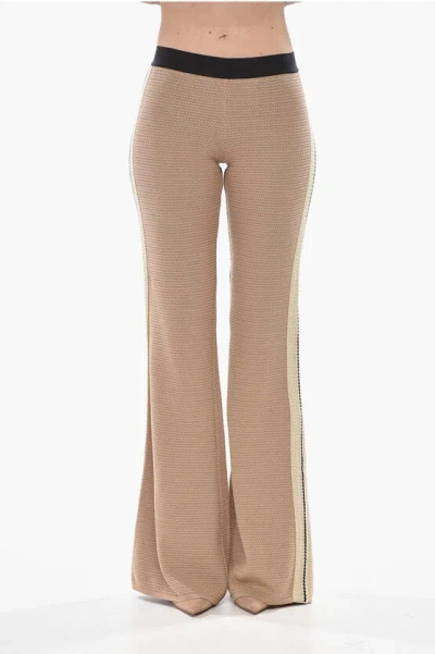 Palm Angels Crochet Cotton Bootcut Trousers Logo Tape In Brown