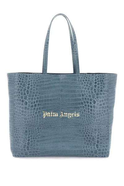 Palm Angels Croco-embossed Leather Shopping Bag In Celeste