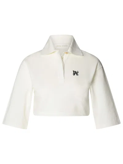 PALM ANGELS PALM ANGELS CROP POLO SHIRT IN WHITE COTTON